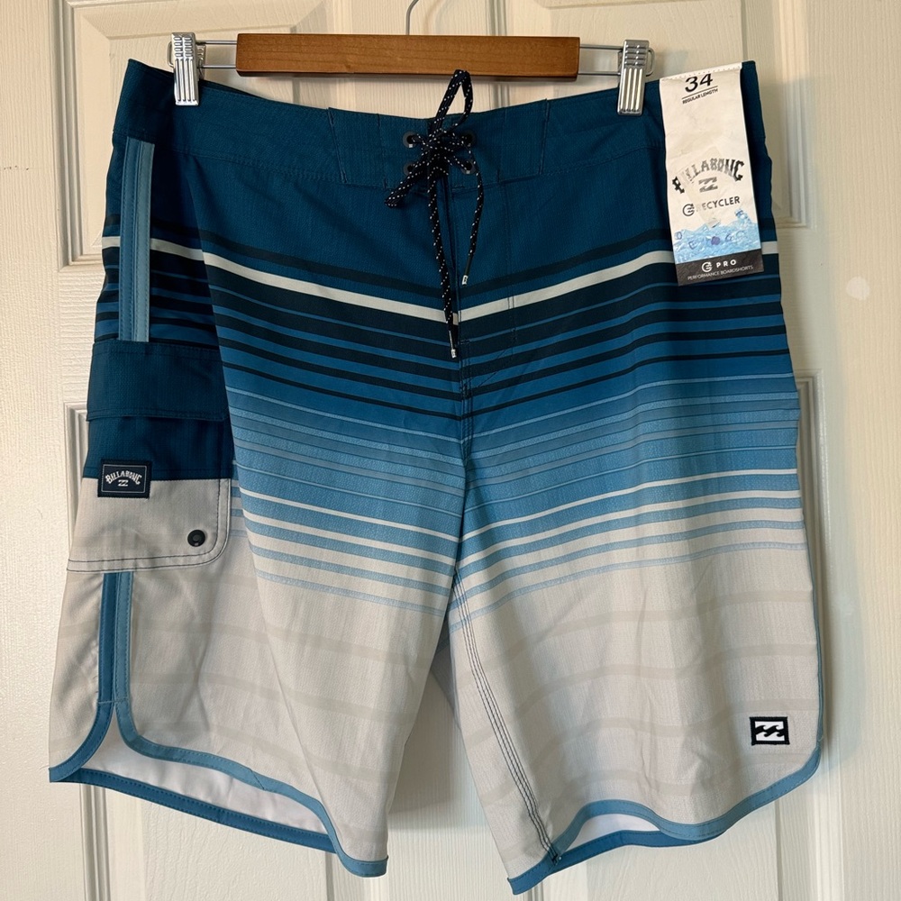 Billabong Pro Performance Swim Board Shorts in Blue Pattern
